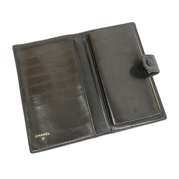 Chanel Coco mark logo long wallet with pouch lambskin black - Picture 3 of 7
